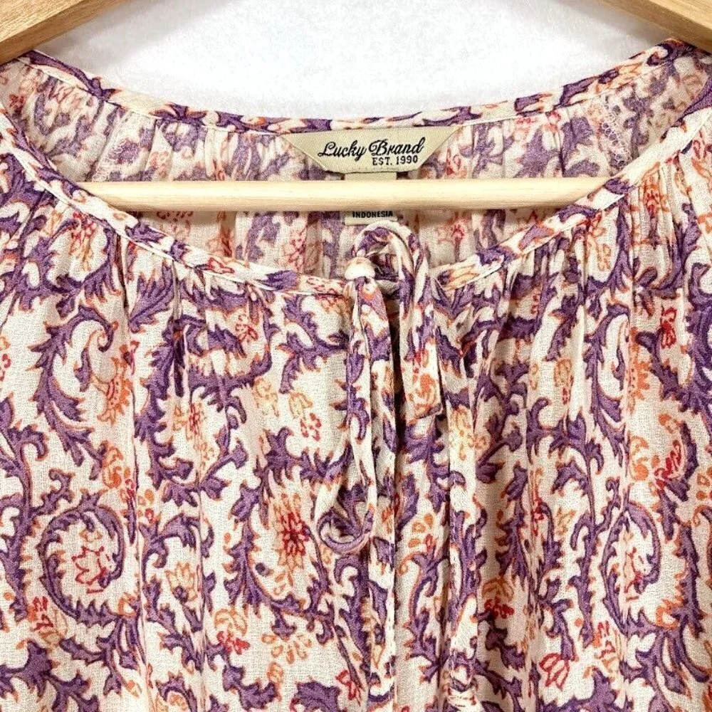 Lucky Brand Floral Print Blouse Lightweight Peasant Cottagecore Feminine Flowy S